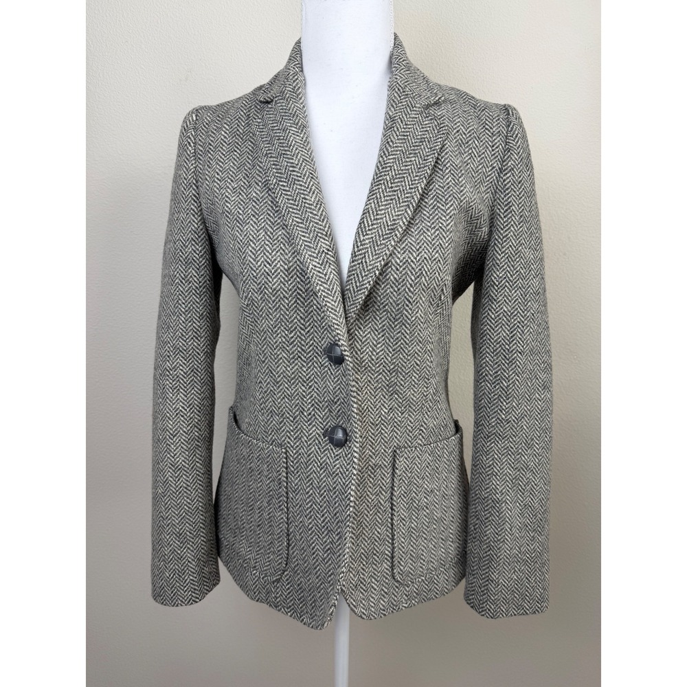 VTG Cross Country Wool Blazer 5 Grey Herringbone Equestrian Academia Jacket